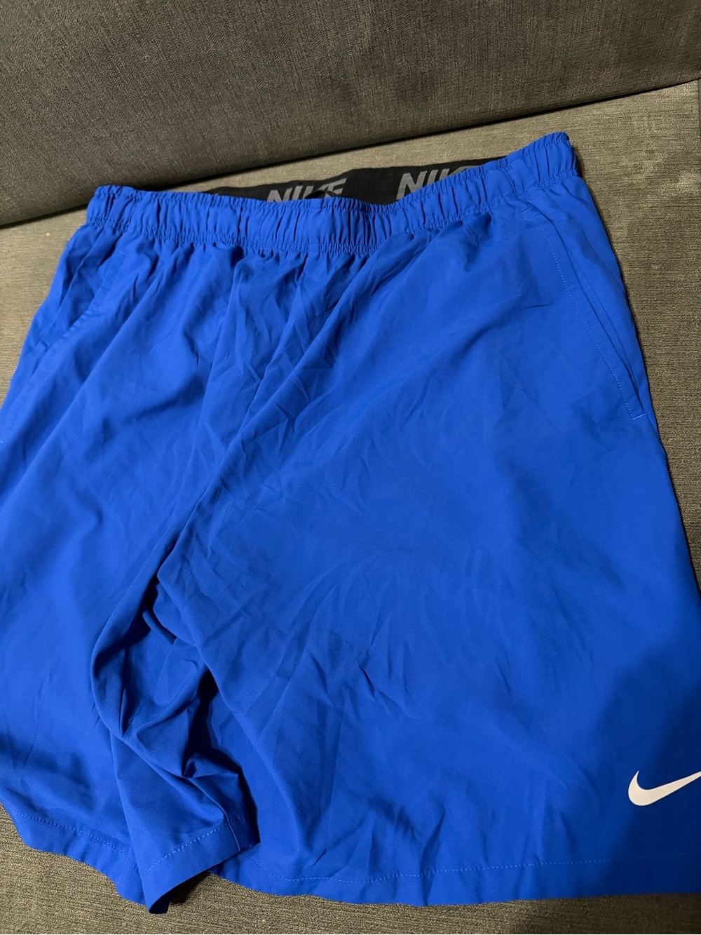 Nike Royal Blue Men's Athletic Shorts with White Swoosh